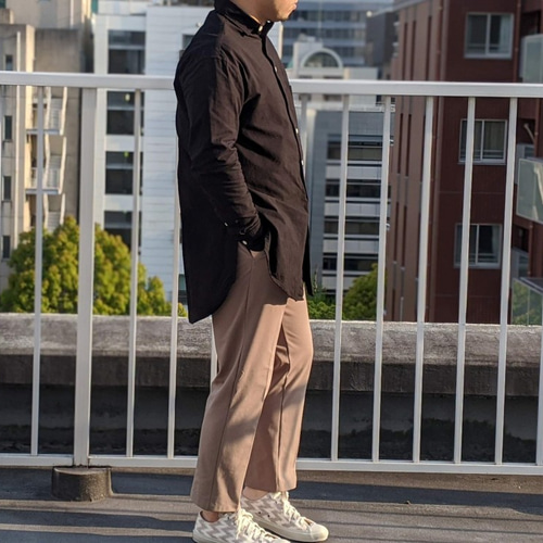 OSOCU オソク シャツ スソノコシ 知多木綿 ツムギラボ M ブラック OSOCU 知多木綿 オーバーサイズ スソノコシ バンドカラー シャツ