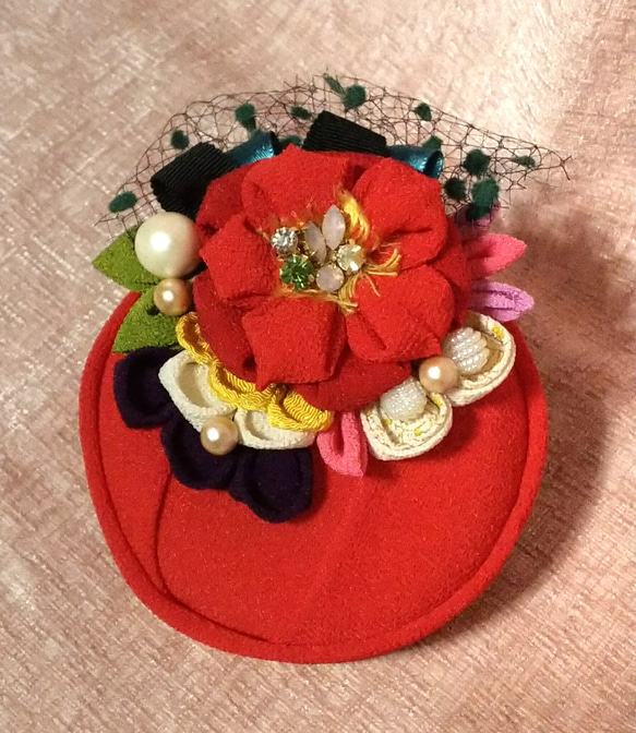 成人式卒業式挙式用和装花飾りトーク帽   01 受注作品 2枚目の画像
