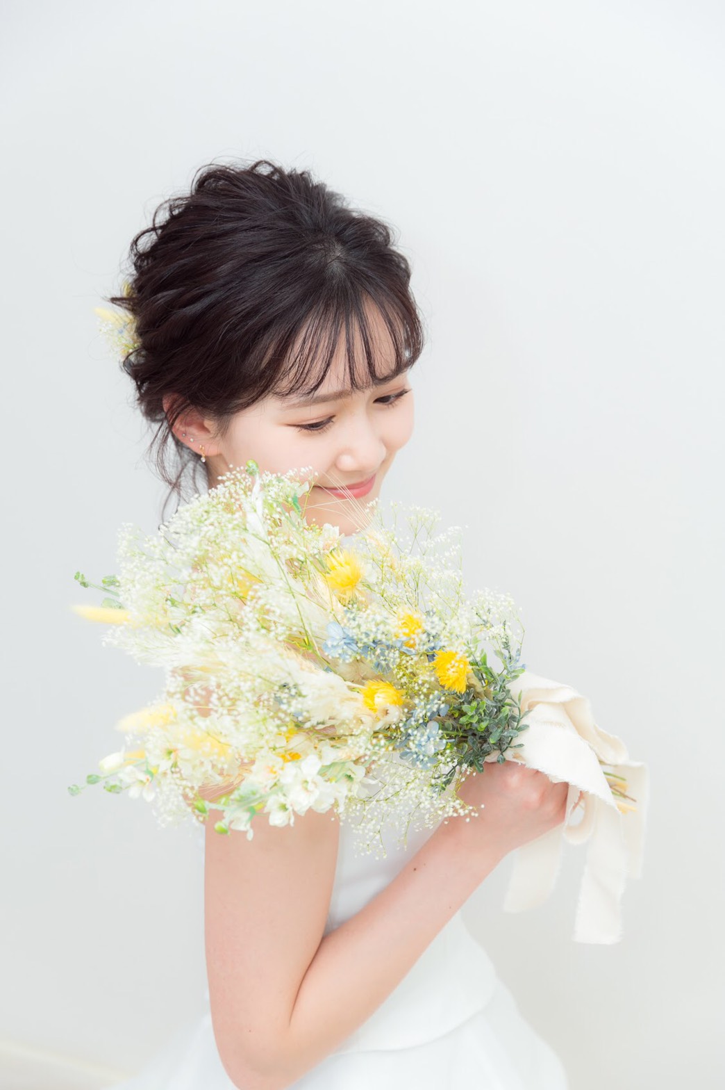 ஐナチュラルブーケஐウェディングブーケ&ブートニア＆ヘッドドレスஐ(イエロー＆ブルー)