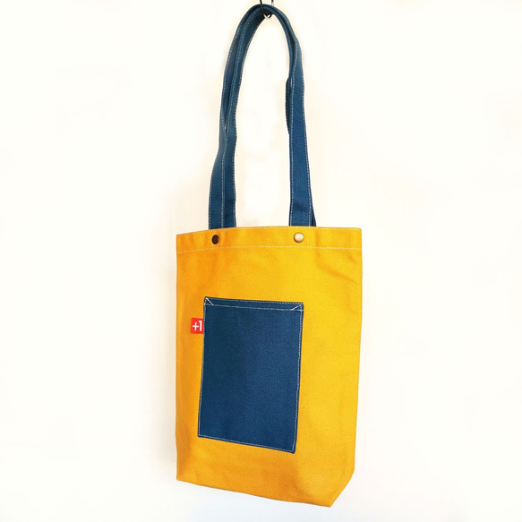 Plus 1 橙配水藍帆布日系袋/帆布包/托特包 Canvas Tote Bag 第3張的照片