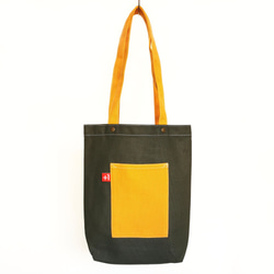 Plus 1 軍綠配橙帆布日系袋/帆布包/托特包 Canvas Tote Bag 第2張的照片