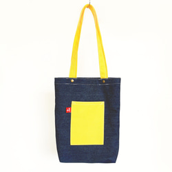 Plus 1 深藍牛仔丹寧配黃帆布日系袋/帆布包/托特包 Canvas Tote Bag 第2張的照片