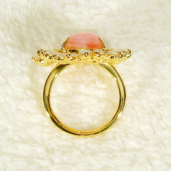 ピンクオパールとSV925、キュービックジルコニアの指輪（リング：10号、14×10㎜、K18YGメッキ） 9枚目の画像