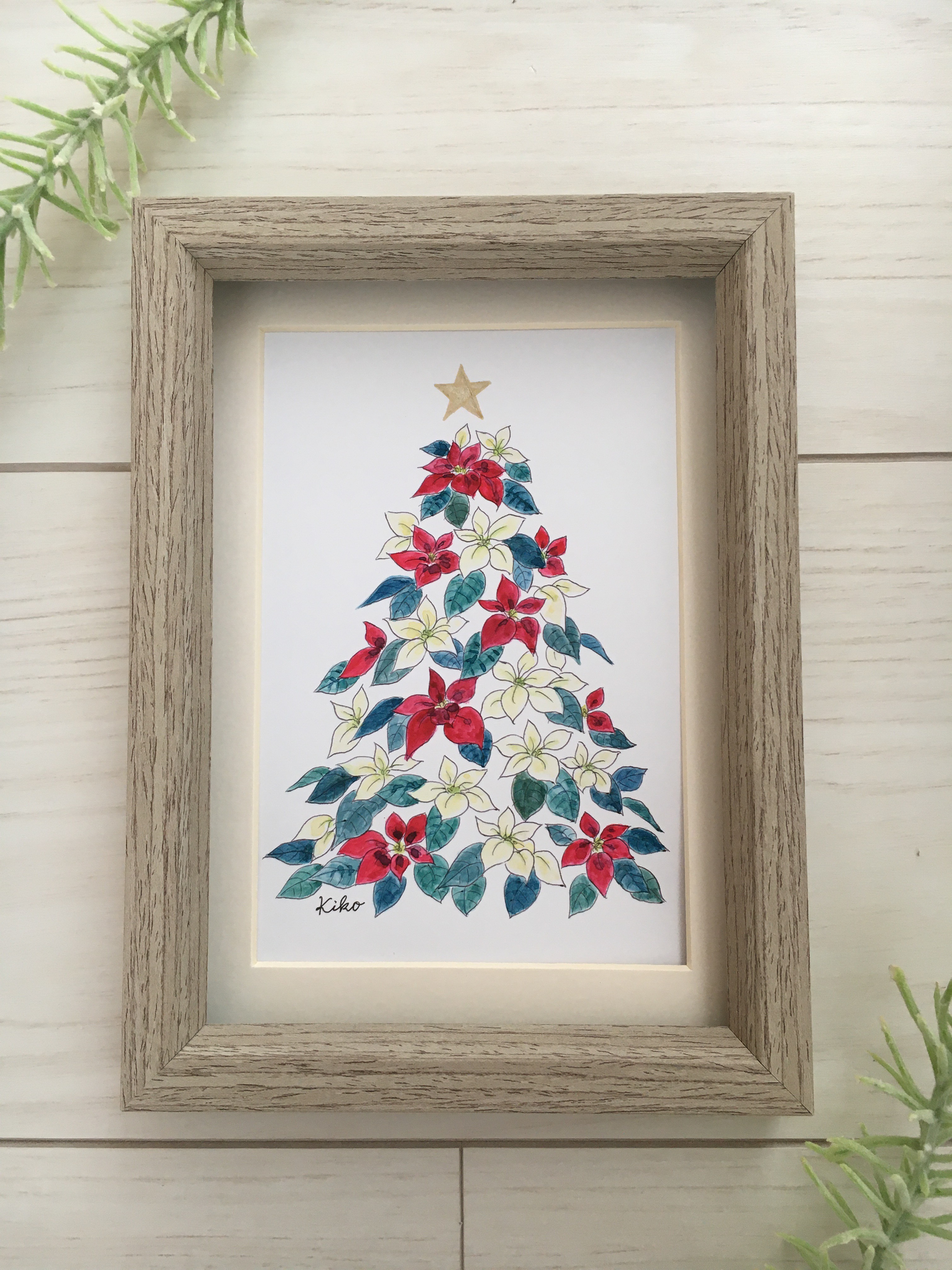 額縁クリスマスツリー　アクリル画　24㎝　原画　絵画　手描き額縁アート
