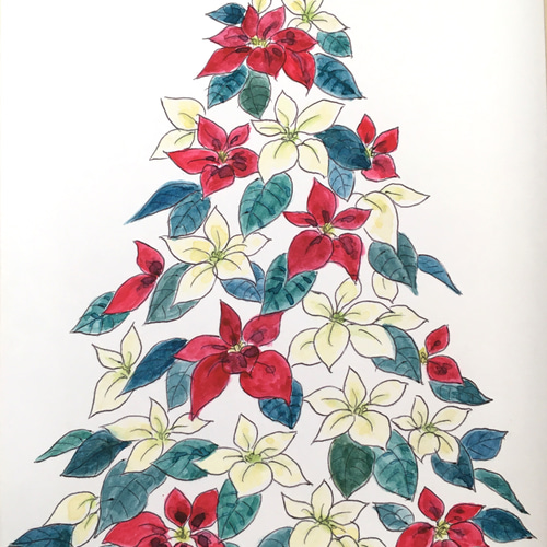 額縁クリスマスツリー アクリル画 24㎝ 原画 絵画 手描き額縁