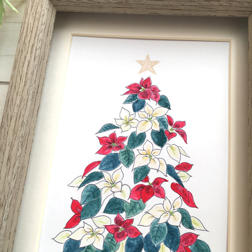 額縁クリスマスツリー アクリル画 24㎝ 原画 絵画 手描き額縁