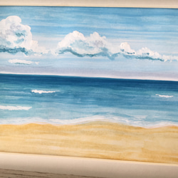水彩原画【額縁付き】いつかの空と海 4枚目の画像