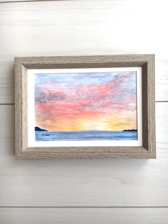 水彩原画【額縁付き】夕焼けの空 絵画 KIKO 通販 7376520｜Creema