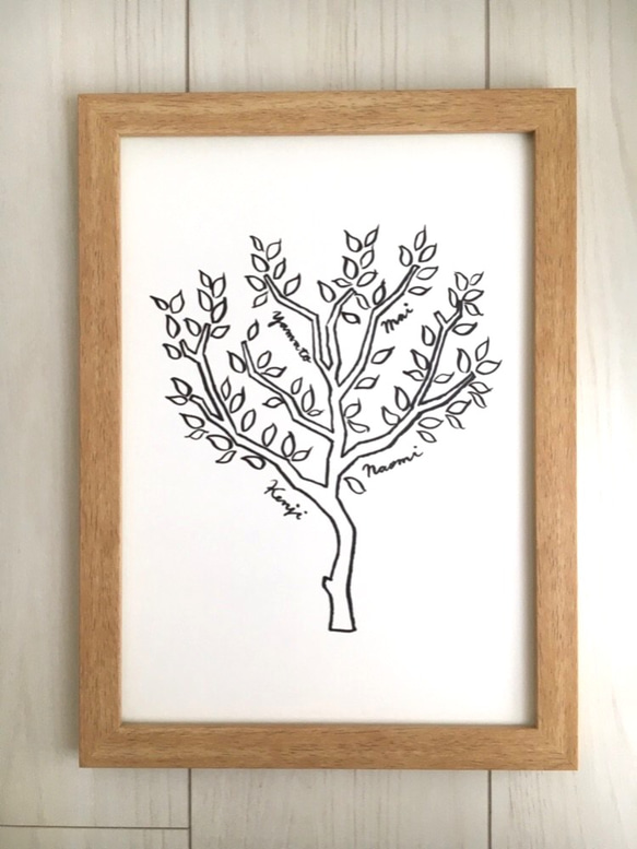 【名入れ可能】原画 家族の木 ファミリーボード モノトーン 1枚目の画像