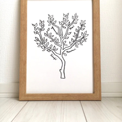 【名入れ可能】原画 家族の木 ファミリーボード モノトーン 2枚目の画像