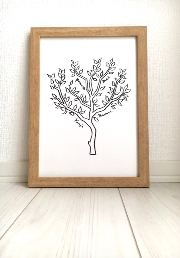 【名入れ可能】原画 家族の木 ファミリーボード モノトーン 2枚目の画像