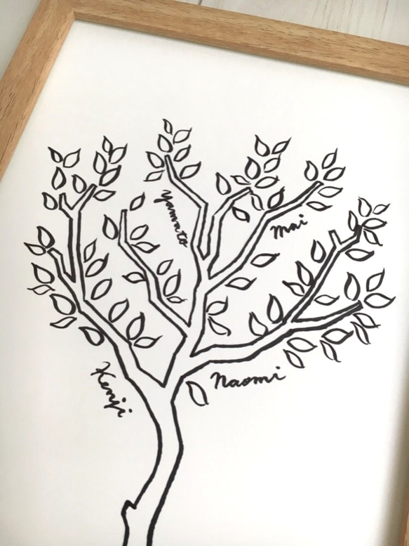 【名入れ可能】原画 家族の木 ファミリーボード モノトーン 3枚目の画像
