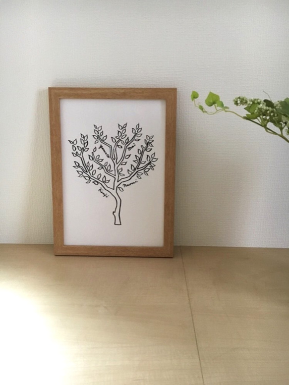 【名入れ可能】原画 家族の木 ファミリーボード モノトーン 5枚目の画像