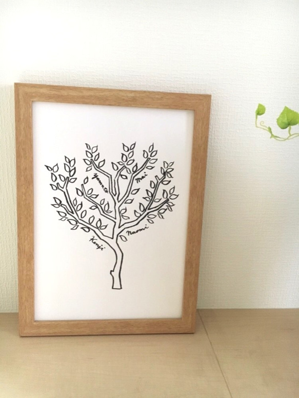 【名入れ可能】原画 家族の木 ファミリーボード モノトーン 6枚目の画像