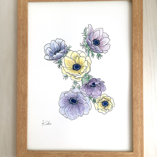 【絵画】ボタニカルアート　「アネモネ」原画 絵画】ボタニカルアート 「アネモネ」原画