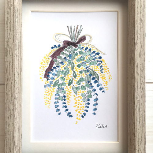 油絵 油彩 油彩画 絵 絵画 【ミモザのスワッグ】 油絵 油彩 油彩画 絵 絵画 【ミモザのスワッグ】