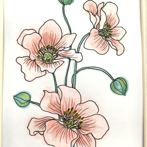絵画　花　アネモネ　木製額装 Amazon | 青木乃里子 「アネモネ」 花 絵画 和風 ジークレー