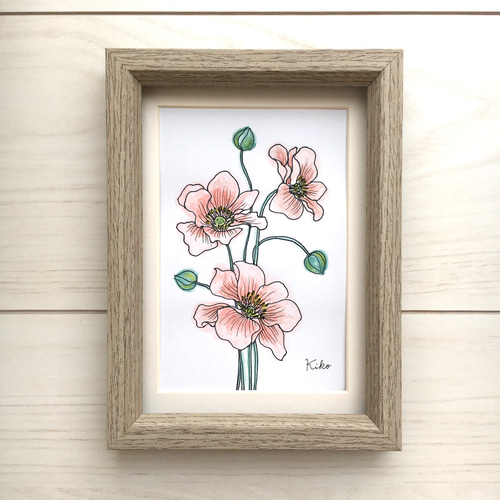 絵画　花　アネモネ　木製額装 格安販売の アネモネ 花 絵画 最新な 木製額装 絵画 - 絵画 絵画