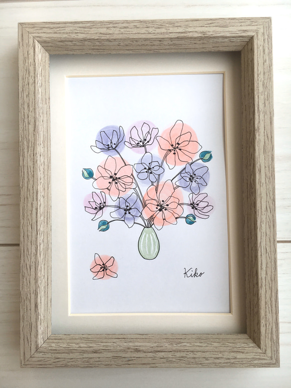 イラスト原画【額縁付き】花器に入った花 絵画 KIKO 通販｜Creema 