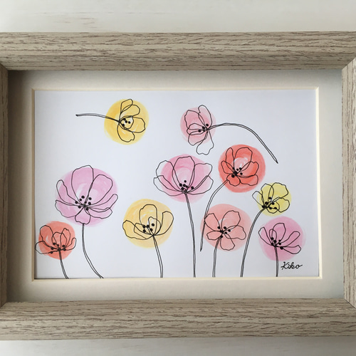 イラスト原画【額縁付き】風に舞う花たち 絵画 KIKO 通販