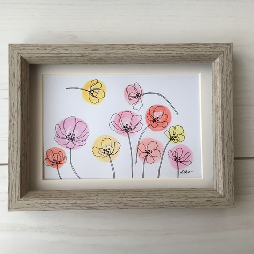 額縁付オリジナル手描きイラスト イラスト原画【額縁付き】風に舞う花たち 絵画 KIKO 通販