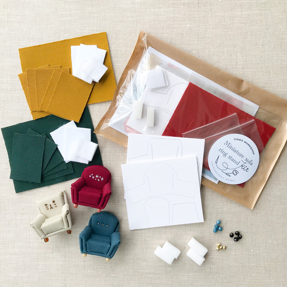 【手づくりキット】【四角】ミニチュアソファのリングスタンド　動画付き 4枚目の画像