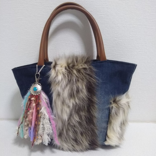 ファーバック デニム リメイク トートバック 【ジュンコキ】 トート