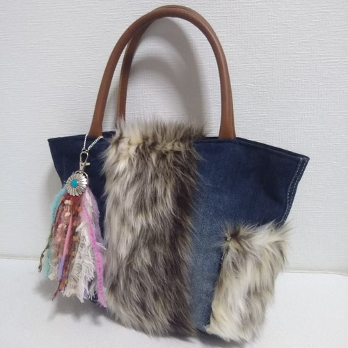 ファーバック デニム リメイク トートバック 【ジュンコキ】 トート