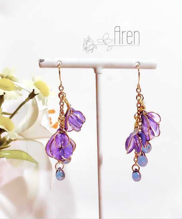 藤の花 ディップアートのフラワーピアス or イヤリング - N-drop