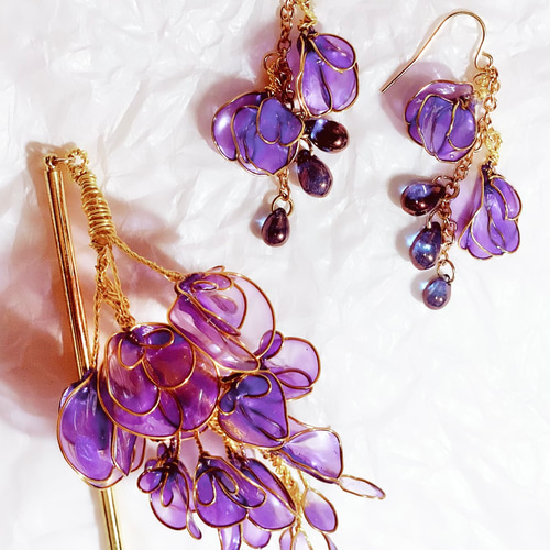 藤の花 ディップアートピアス＆イヤリング ピアス（その他