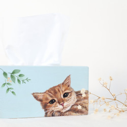 「唯想念」手工彩繪寵物肖像實木面紙盒 第1張的照片