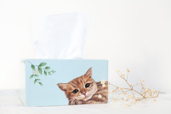 「唯想念」手工彩繪寵物肖像實木面紙盒 第1張的照片