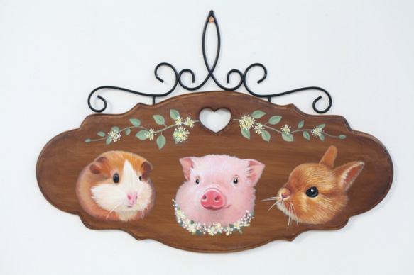 「唯想念」手工彩繪寵物肖像 原木 鍛鐵扁橢圓掛板 第4張的照片
