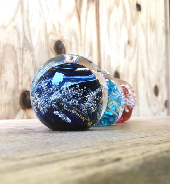 吹きガラスのペーパーウェイト 小さい宙Sora3colors セット