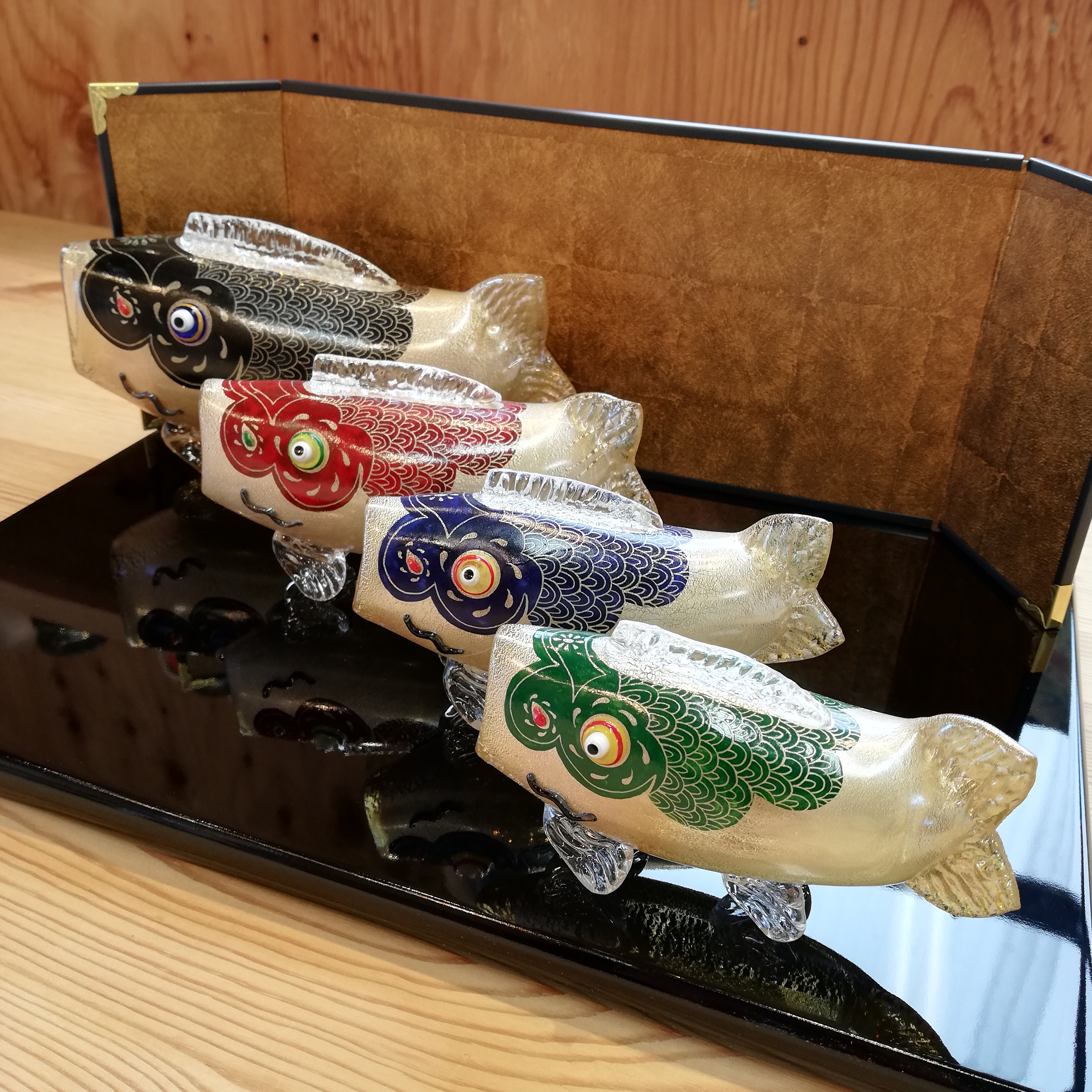 ガラスの鯉のぼり2体セット ガラス工房Merhaba 金箔入り