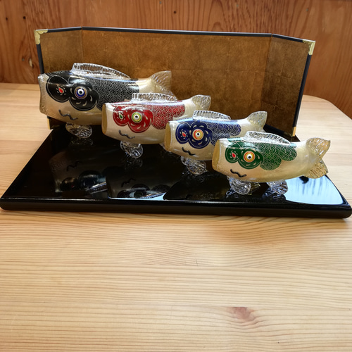chuchumama ☆彡　ガラス工芸　金箔入り　ガラスの鯉のぼり（大） ガラスの鯉のぼり2体セット ガラス工房Merhaba 金箔入り