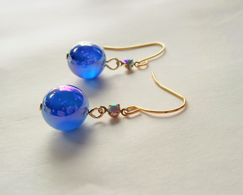 天然石＊人魚の涙 ブルーアゲートオーラ大粒の涙ピアス ピアス（フック