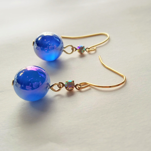 天然石＊人魚の涙 ブルーアゲートオーラ大粒の涙ピアス ピアス（フック