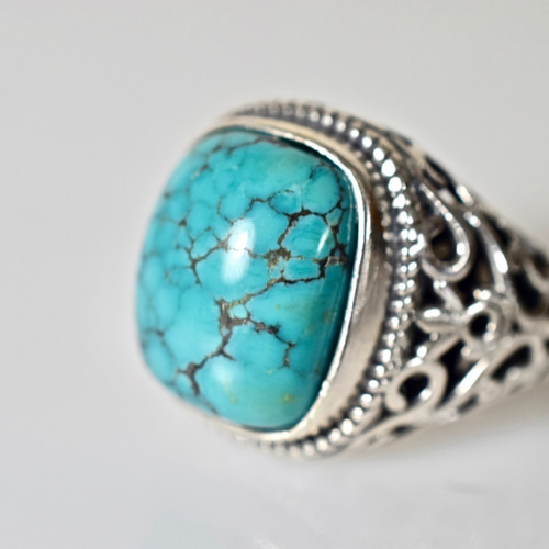 84 上品 天然 トルコ石 メンズ リング 四角 長方形 青 ターコイズ 指輪