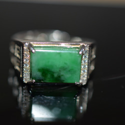 10 特売 シルバー 天然 深緑 本翡翠 リング 指輪 父の日 メンズ 誕生日フリーサイズ 息子 正月 彼氏 プレゼント 3枚目の画像