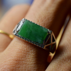 11 特売 シルバー 天然 深緑 本翡翠 リング 指輪 レディース 父の日 メンズ フリーサイズ 息子 彼氏 プレゼント 5枚目の画像