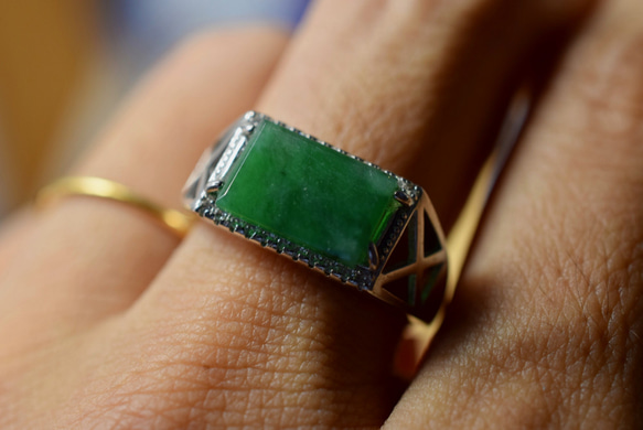 11 特売 シルバー 天然 深緑 本翡翠 リング 指輪 レディース 父の日 メンズ フリーサイズ 息子 彼氏 プレゼント 5枚目の画像