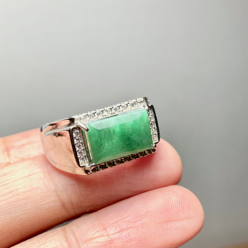 A46 特売 シルバー 天然 緑 翡翠 リング 指輪 レディース 父の日