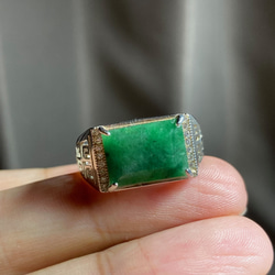 A59 特売 シルバー 天然 緑 翡翠 リング 指輪 メンズ フリーサイズ 息子 彼氏 プレゼント 1枚目の画像