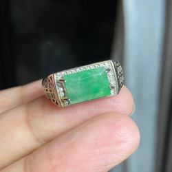 A54 特売 シルバー 天然 緑 翡翠 リング 指輪 メンズ フリーサイズ 息子 彼氏 プレゼント 3枚目の画像