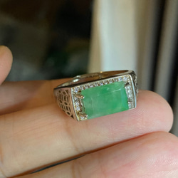 A54 特売 シルバー 天然 緑 翡翠 リング 指輪 メンズ フリーサイズ 息子 彼氏 プレゼント 4枚目の画像