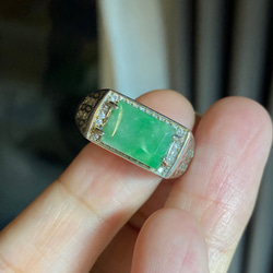 A54 特売 シルバー 天然 緑 翡翠 リング 指輪 メンズ フリーサイズ 息子 彼氏 プレゼント 6枚目の画像