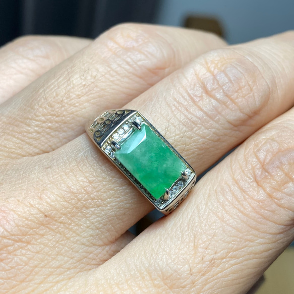 A54 特売 シルバー 天然 緑 翡翠 リング 指輪 メンズ フリーサイズ 息子 彼氏 プレゼント 10枚目の画像
