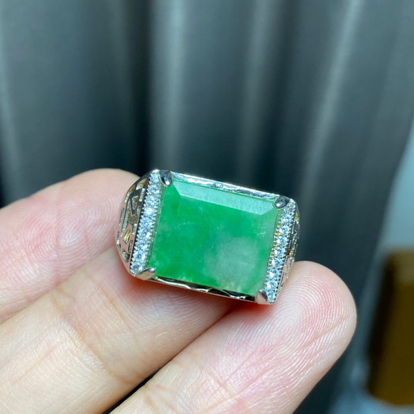 A56 特売 シルバー 天然 緑 翡翠 リング 指輪 メンズ フリーサイズ 息子 彼氏 プレゼント 3枚目の画像