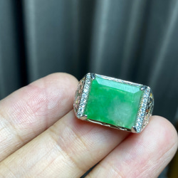 A56 特売 シルバー 天然 緑 翡翠 リング 指輪 メンズ フリーサイズ 息子 彼氏 プレゼント 9枚目の画像